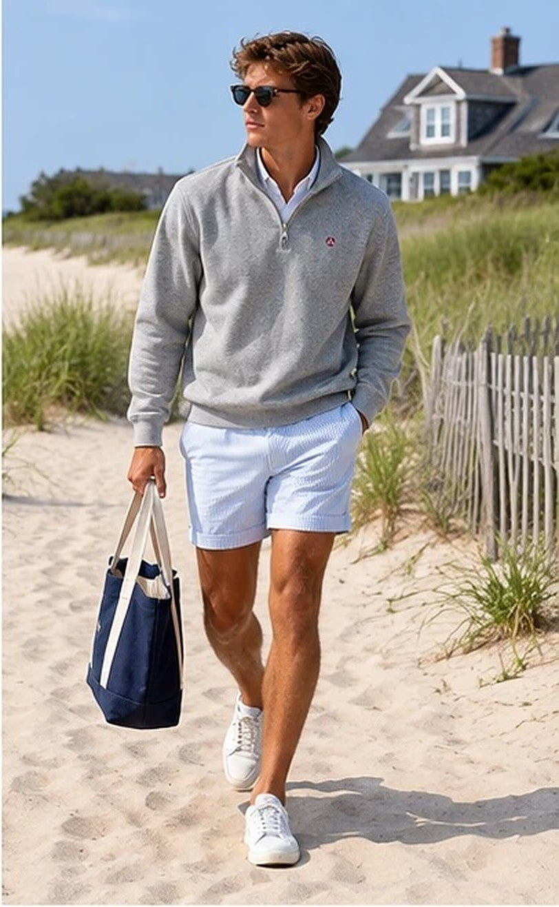 KYOTO QUARTER ZIP gris paseando por la playa