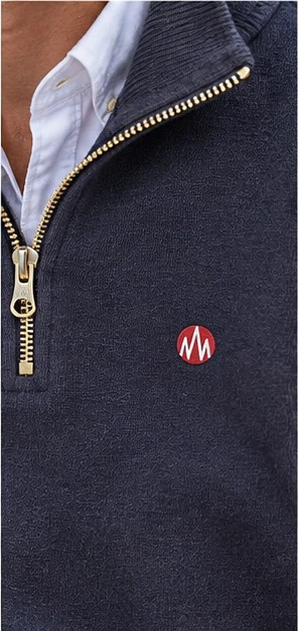 KYOTO QUARTER ZIP navy detalle de la cremallera y el emblema
