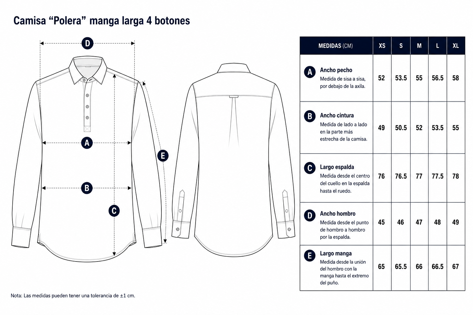 Guia de tallas camisa